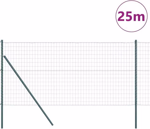 Berkfield Home Green Euro Fence with 13 Posts, Galvanised Steel, 1 x 25 m