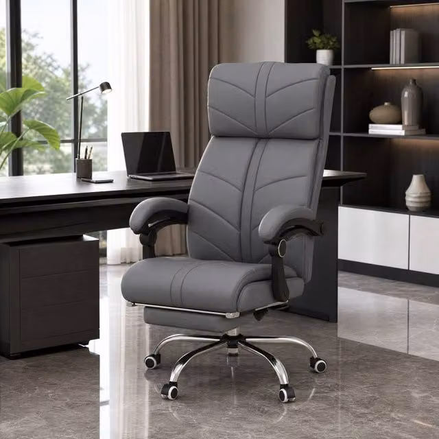 STILVORA Grey Executive Office Chair with Massage, Heat, Footrest and Headrest