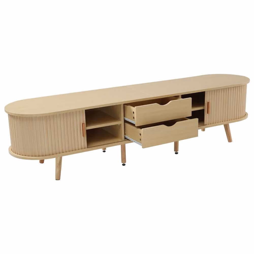 BTM Brown Wood TV Stand Cabinet with Drawers and Sliding Doors, W/D/H: 175 x 40 x 42 cm – 2