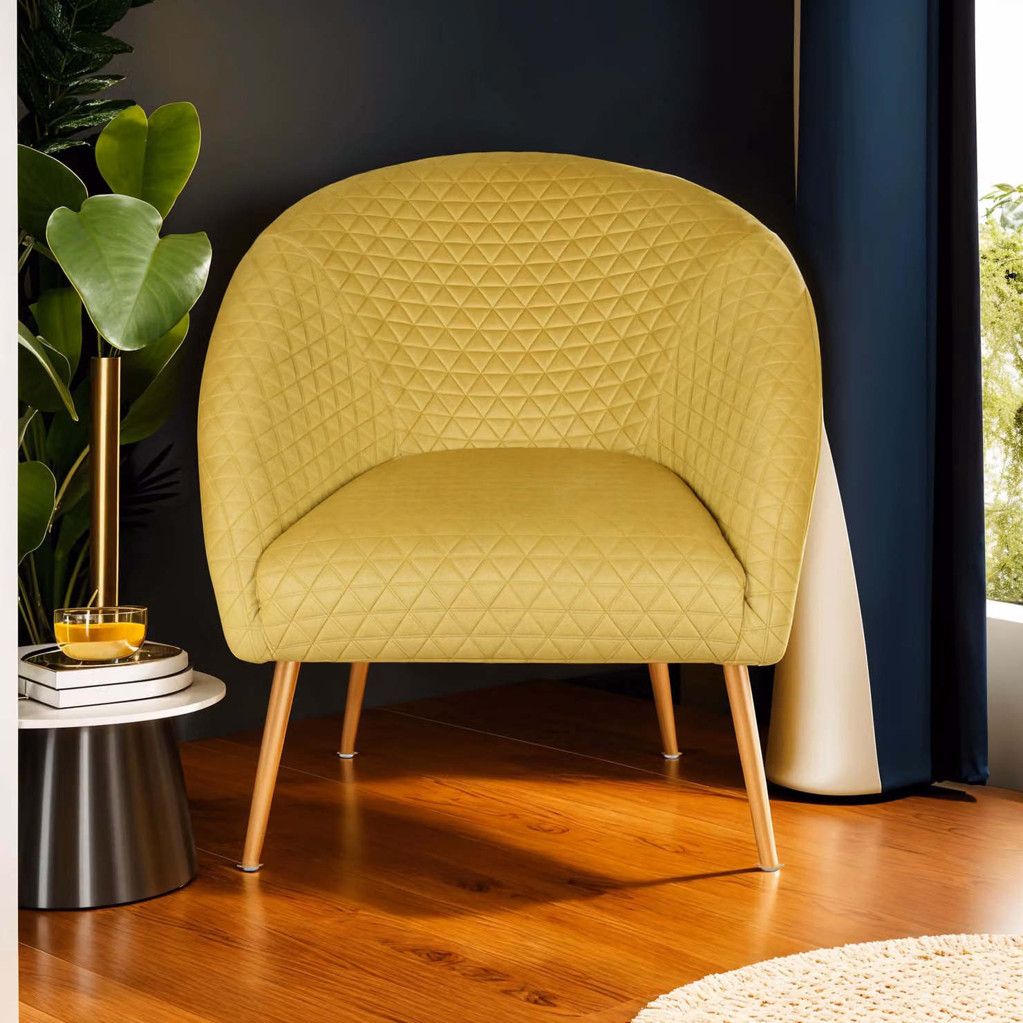 Orsina Gold Velvet Mid-Century Tub Occasional Chair with Armrests – 2