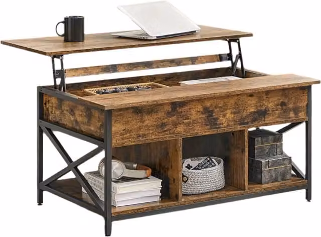 Modcraft Brown Extendable Lift Top Coffee Table with Compartment and X-Frame Design