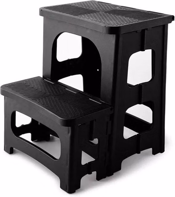 VOGREX Heavy Duty Folding Double Step Stool in Black – 1