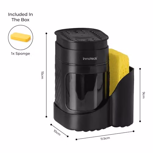 Innoteck 3-in-1 Kitchen Sink Organiser with Dual Soap Dispenser and Sponge Holder, Black – 5