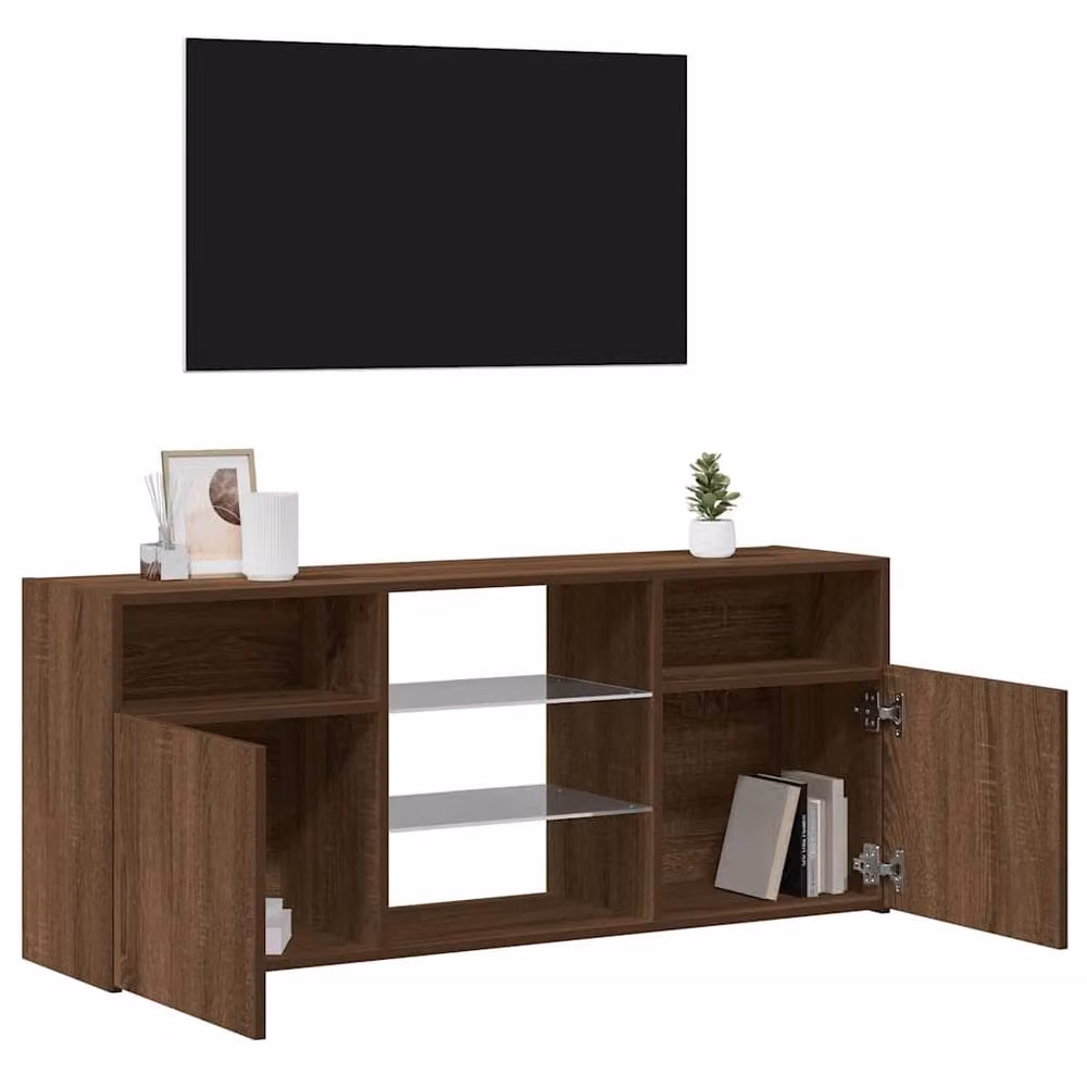 Berkfield Home Modern TV Cabinet with LED Lights in Brown Oak, W/D/H: 120 x 50 x 50 cm – 5