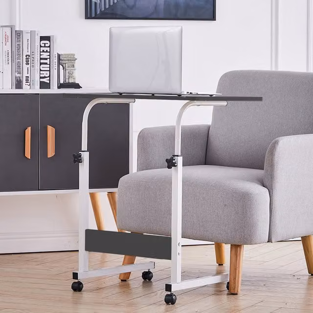 Livingandhome Height Adjustable Manual Crank Computer Desk with Castors, Black