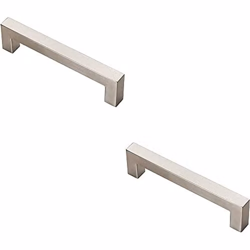 Loops 2 Pack Square Linear Block Pull Handles in Brushed Silver Stainless Steel, 142 x 14 mm with 128 mm Fixing Centres