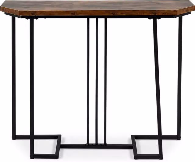 Costway Narrow Entryway Table in Brown and Gold with Marble Top