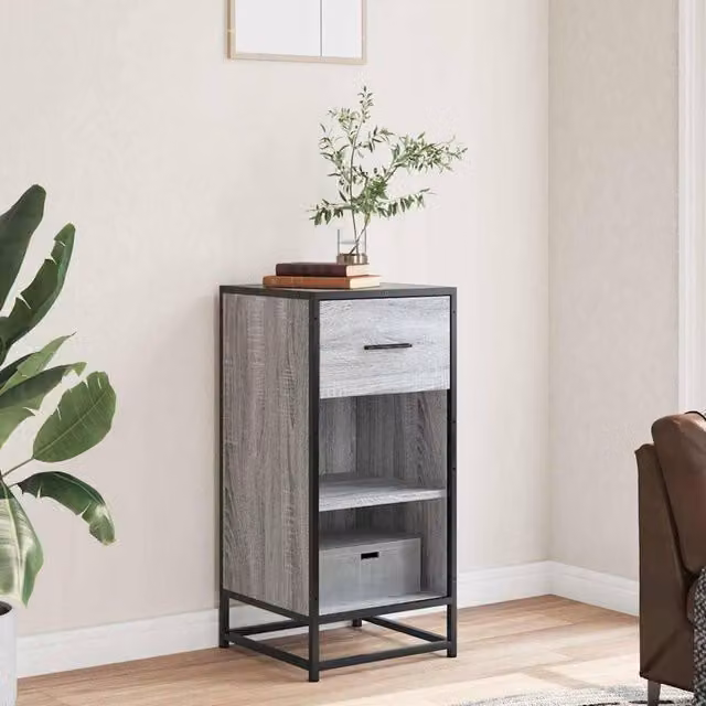 Berkfield Home Grey Sonoma Sideboard in Engineered Wood and Metal, W/D/H: 35.5 x 35 x 76 cm