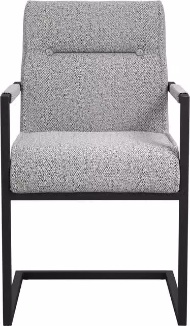 LPD Home Pair of Cleaver Arms Dining Chairs in Smoked Pearl Fabric with Black Metal Cantilever Base