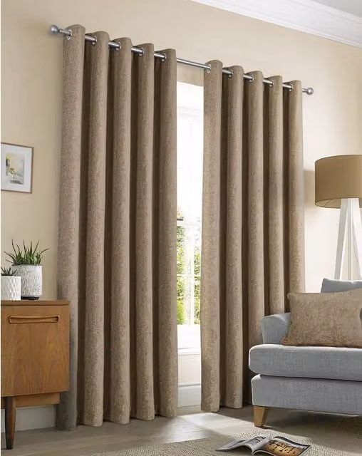 Sundour Amberley Thermal Interlined Chenille Eyelet Curtains, Earth, W: 137.0 cm, H: 229.0 cm (Pair)