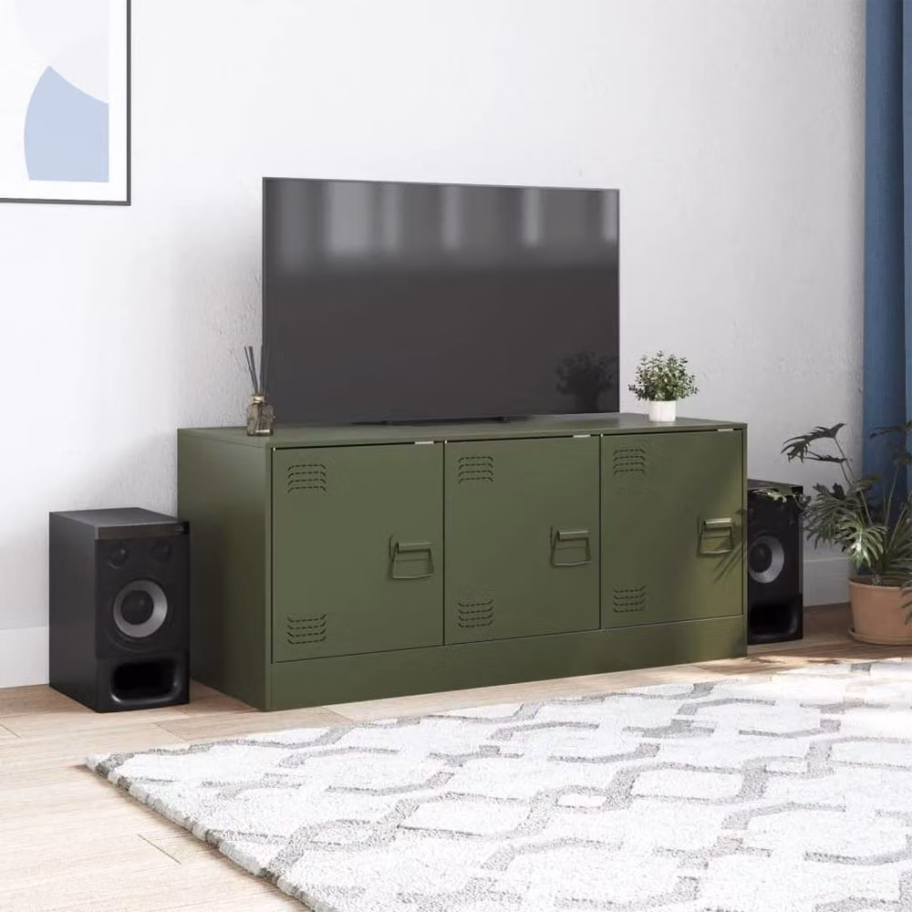Berkfield Home Industrial TV Cabinet in Matt Olive Green, W/D/H: 99 x 39 x 44 cm – 2