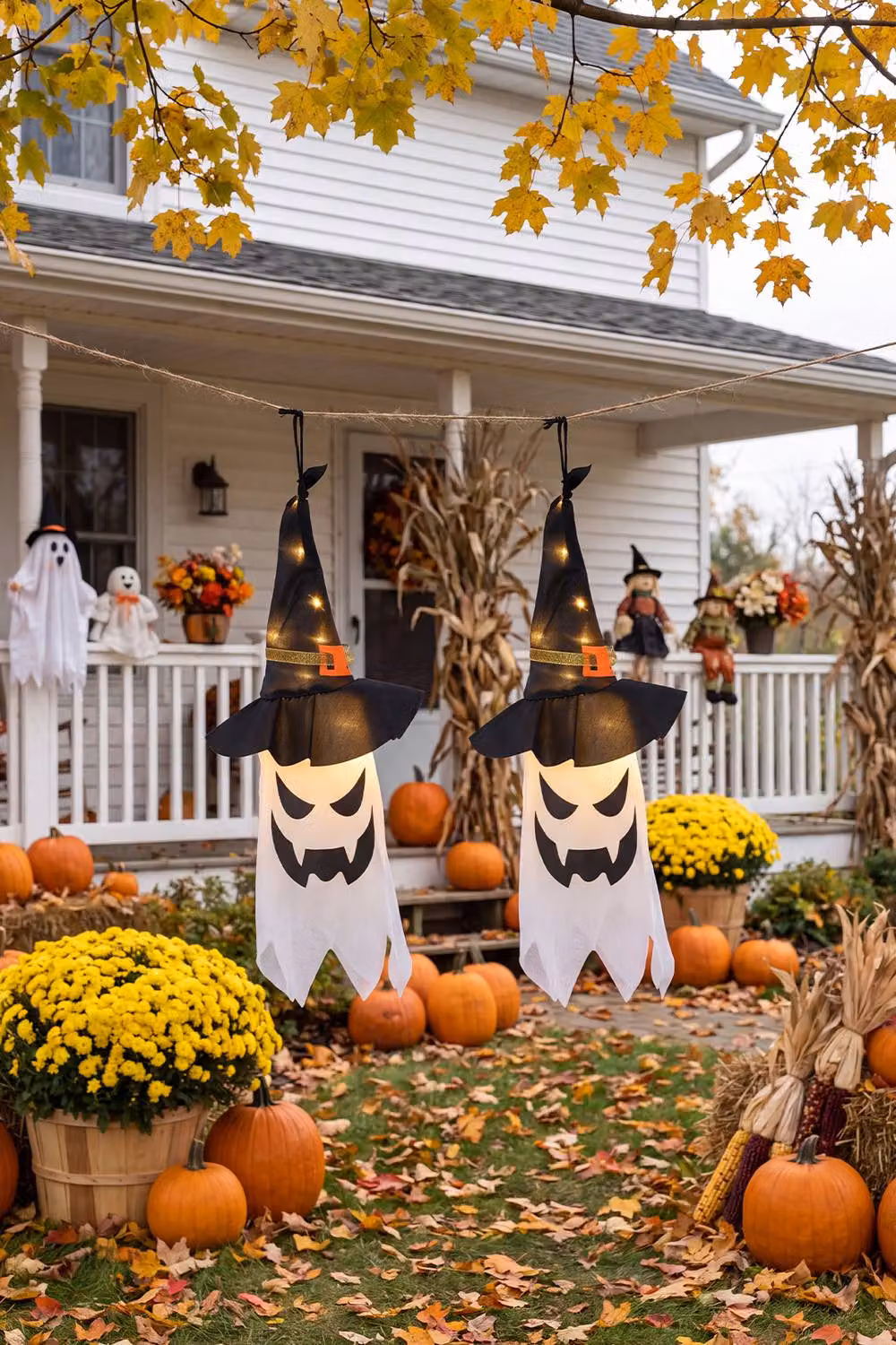 Living and Home 2-Piece Halloween Ghost and Witch Hat Decorations with LED Lights in Black – 3