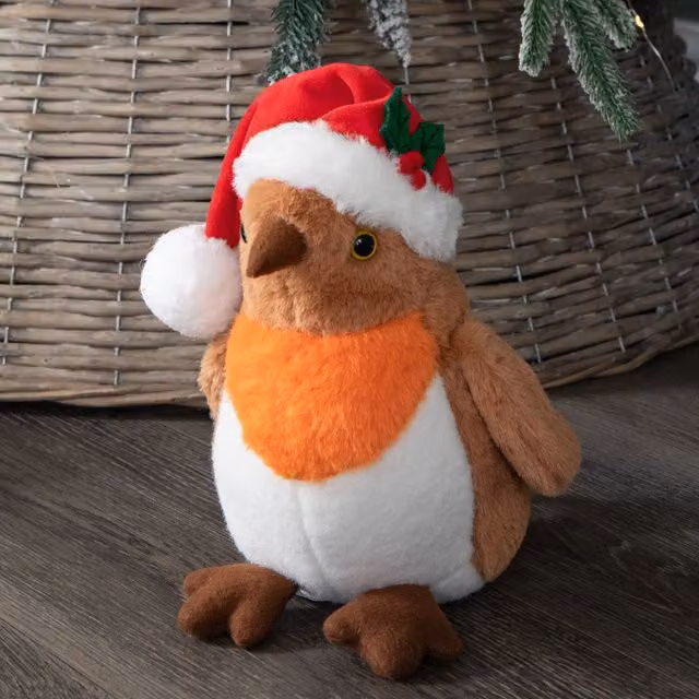 Samuel Alexander Red Plush Christmas Robin Decoration with Santa Hat, Height: 23 cm – 2