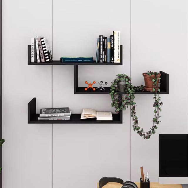 Decortie Tibet Wall Mounted Modern Bookcase Display Unit in Black