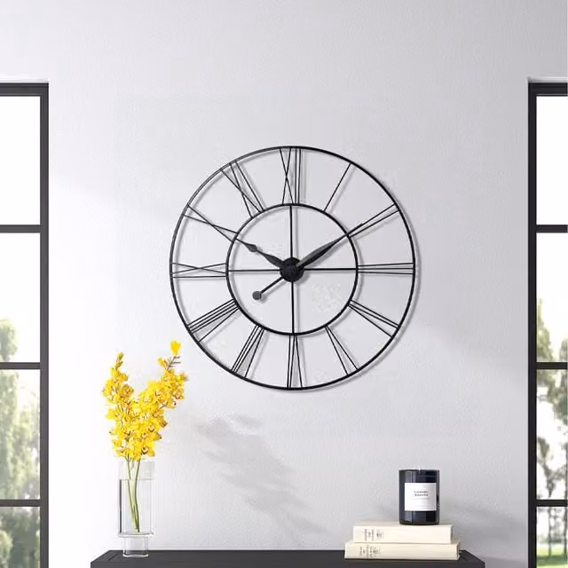 Lifeideas Minimalist Round Metal Analog Wall Clock in Grey and Black, Diameter: 60 cm