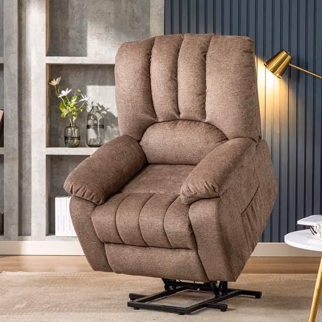Home Touch Interior Electric Power Lift Recliner Chair with Massage, Heat and USB Ports in Brown Fabric