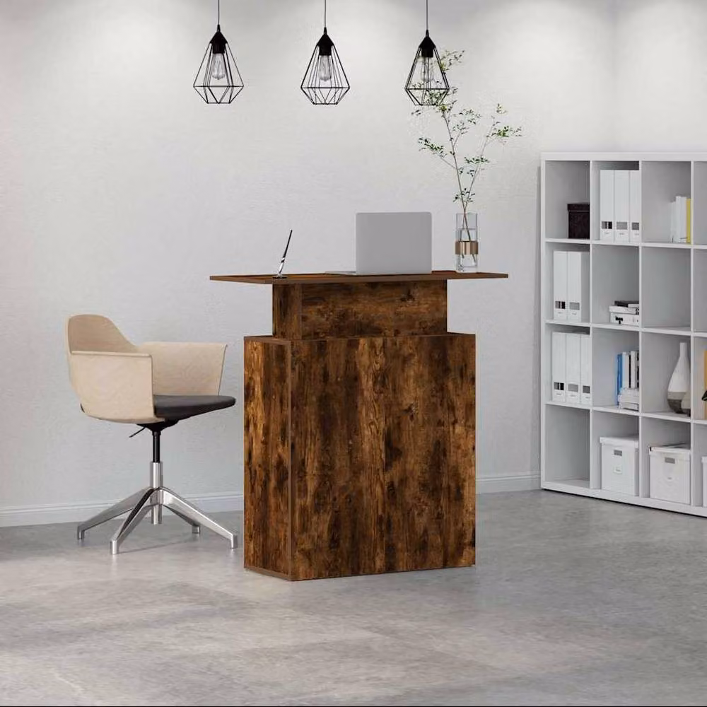 Berkfield Home Smoked Oak Reception Desk in Brown, W/D/H: 100 x 40 x 104 cm – 3
