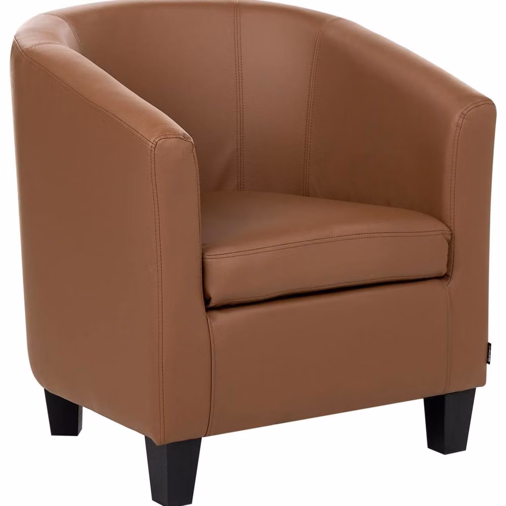 Wyld and Coco Brown Faux Leather Retro Tub Armchair with Solid Wood Frame – 2