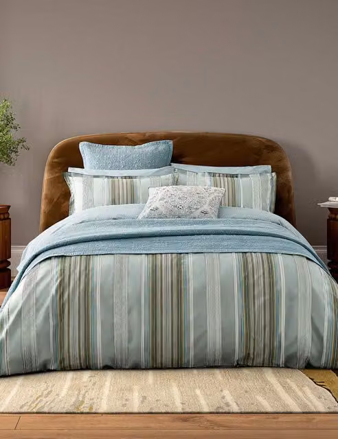 Bedeck of Belfast Pure Cotton Striped Percale Bedding Set, Green Mix, 200 x 200 cm