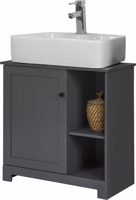 SoBuy Modern Freestanding Bathroom Vanity Unit with Hinged Doors and Open Shelf, Grey
