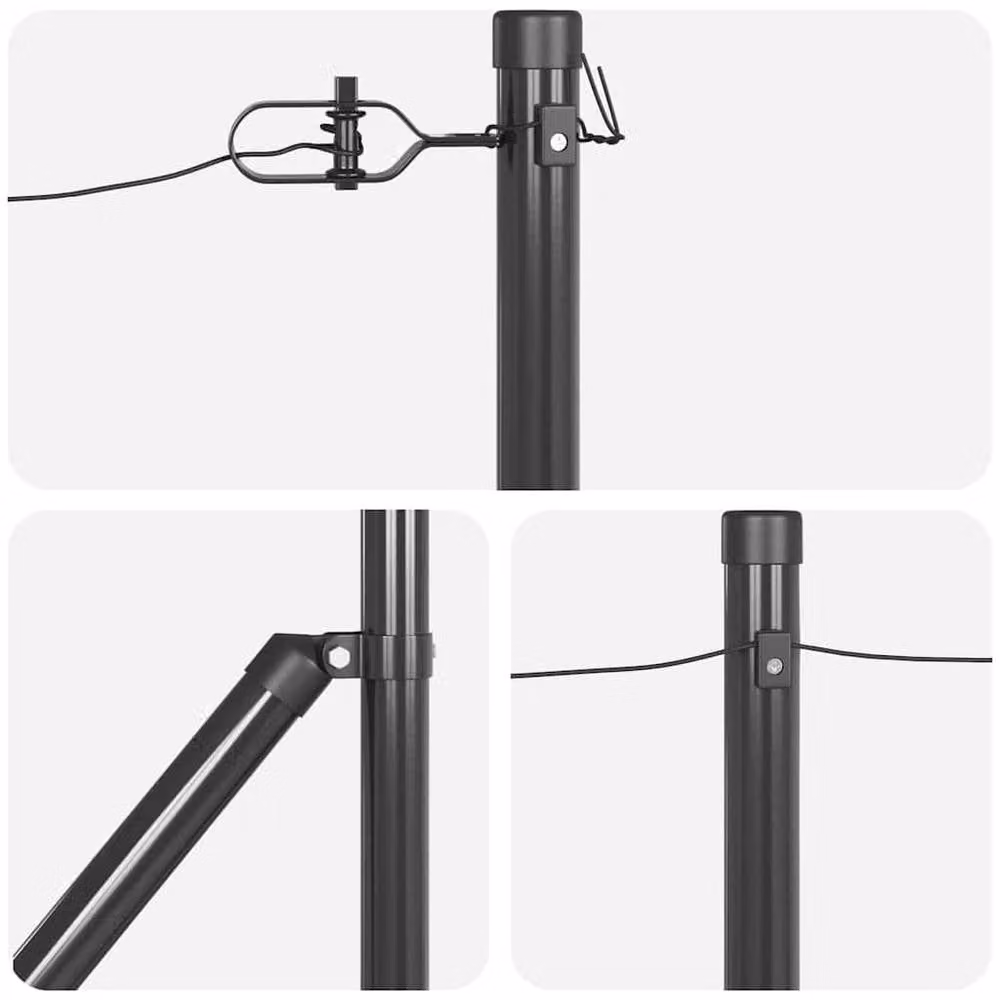 vidaXL Set of 13 Round Grey Metal and Plastic Fence Posts, Height: 66 cm – 5