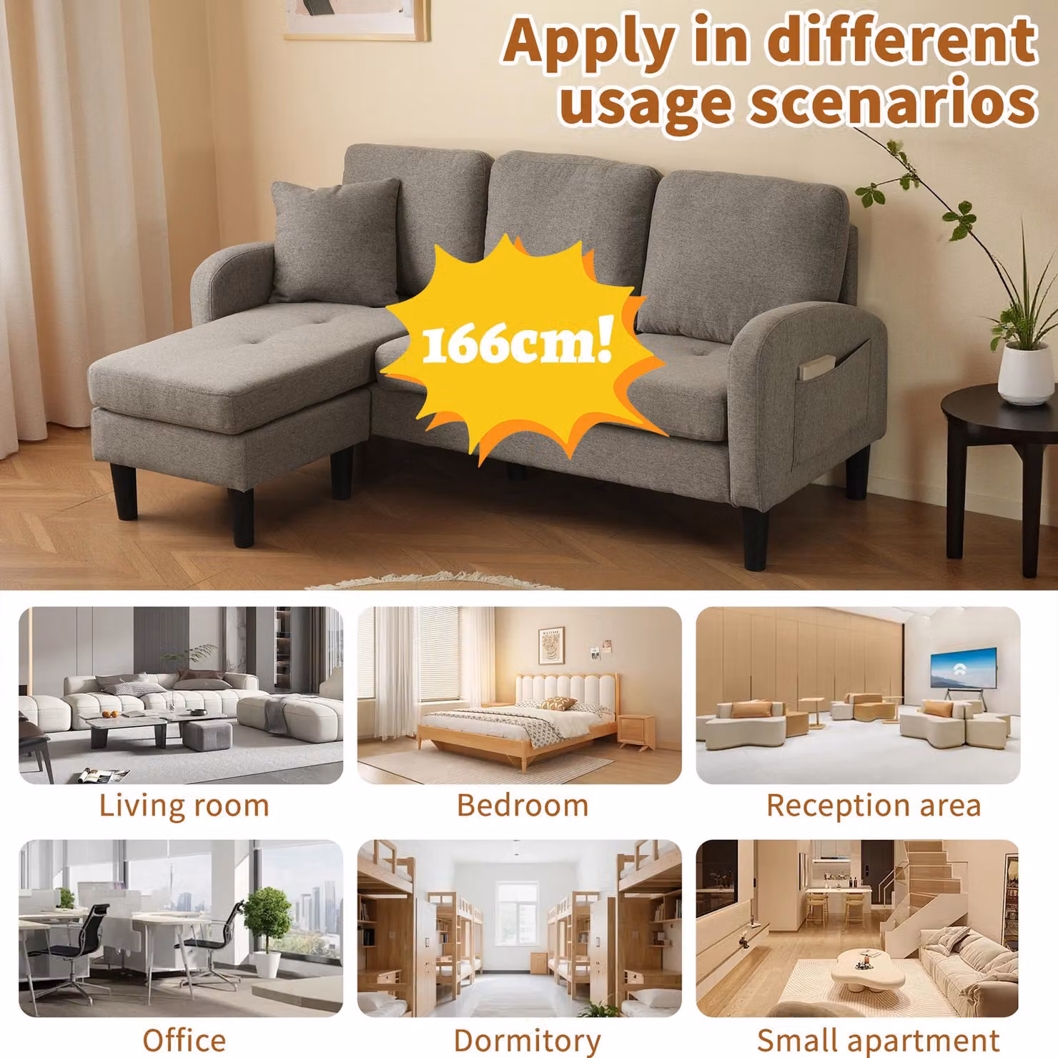Aosom UK 3-Seater L-Shaped Sofa with Reversible Chaise Lounge in Dark Grey, W/D/H: 118 x 116 x 77 cm – 4
