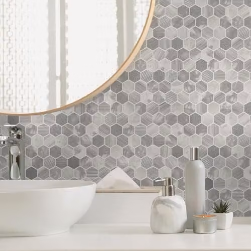 Holden Decor Hexara Grey Vinyl Wallpaper with Hexagonal Honeycomb Mosaic Pattern and Metallic Finish