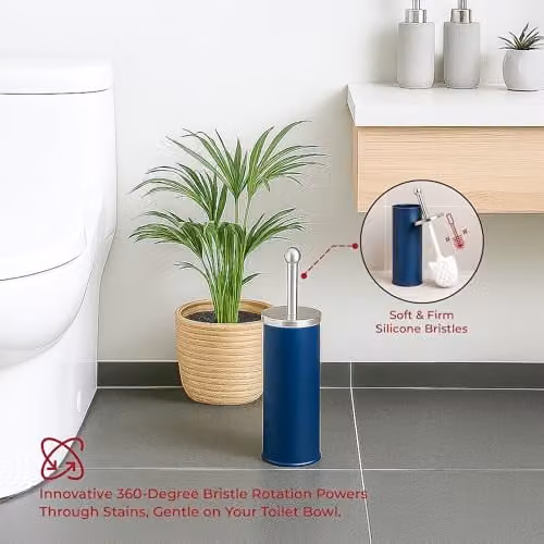 iTrend Blue 3L Pedal Dustbin and Toilet Brush Set with Holder, Made from Powder Coated Steel and Stainless Steel – 3