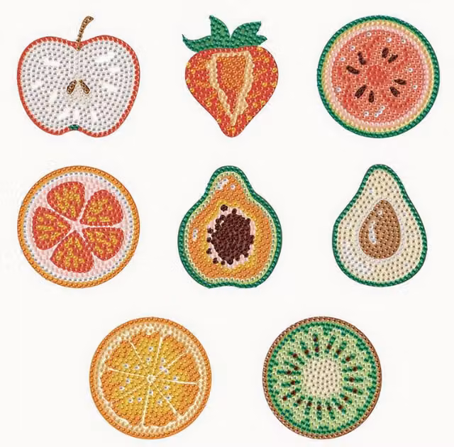 Syntego Pack of 8 Fruit Diamond Art Magnet Kits in Multicolour