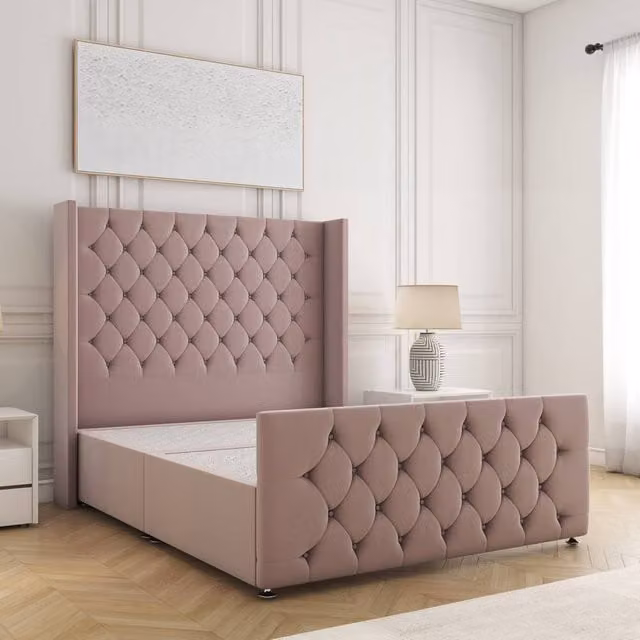 BSSPOKE Florida Single Divan Bed in Pink Plush Velvet with 54 inch Headboard