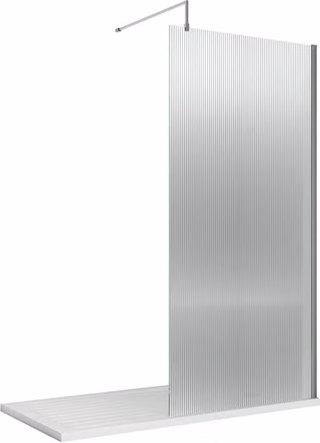 Balterley 8mm Fluted Glass Single Panel Wetroom Screen and Support Bar, Silver, W: 900 mm, H: 1850 mm
