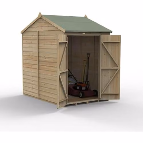 Forest Garden Brown Wooden Reverse Apex Shed with Double Doors and Shiplap Construction W/D/H: 152.4 x 230.05 x 213.36 cm