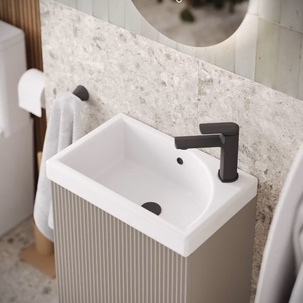 Bathroom Kingdom Flauto Soft Coffee Wall Hung Cloakroom Vanity Basin in Taupe, Width: 45 cm – 2