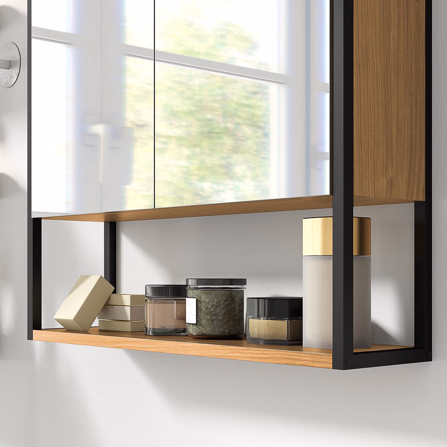 HOMCOM Industrial Wall-Mounted Bathroom Mirror Cabinet with Soft-Close Hinged Doors and Internal Shelves in Brown Wood and Metal Finish – 7