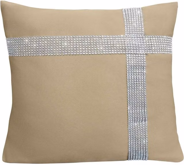 Velosso Diamante Cross Filled Square Cushion in Grey and Beige, W/D/H: 43 x 43 x 43 cm