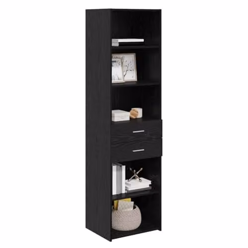 vidaXL Modern Black Highboard with Internal Drawers and Shelves, W/D/H: 50 x 42.5 x 185 cm