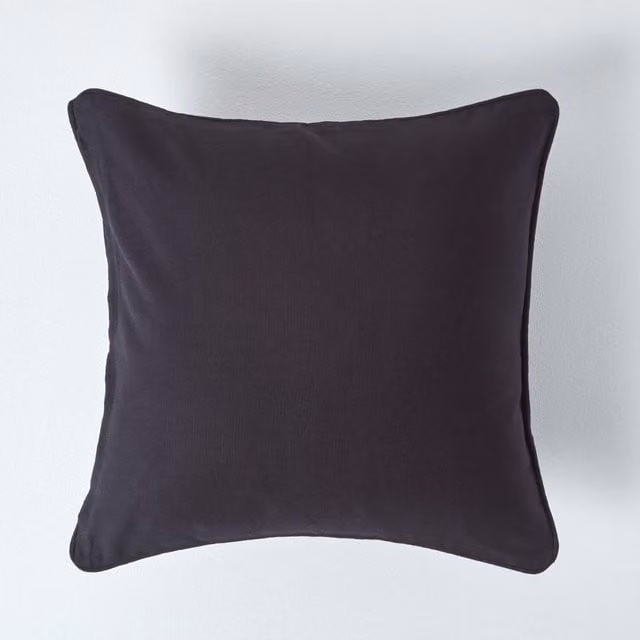 Homescapes Plain Cotton Square Cushion Cover, Black, W/D/H: 60 x 60 x 60 cm