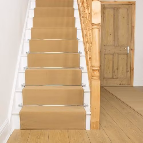 runrug Beige Plain Stair Carpet Runner, W: 60 cm, L: 630 cm – 1