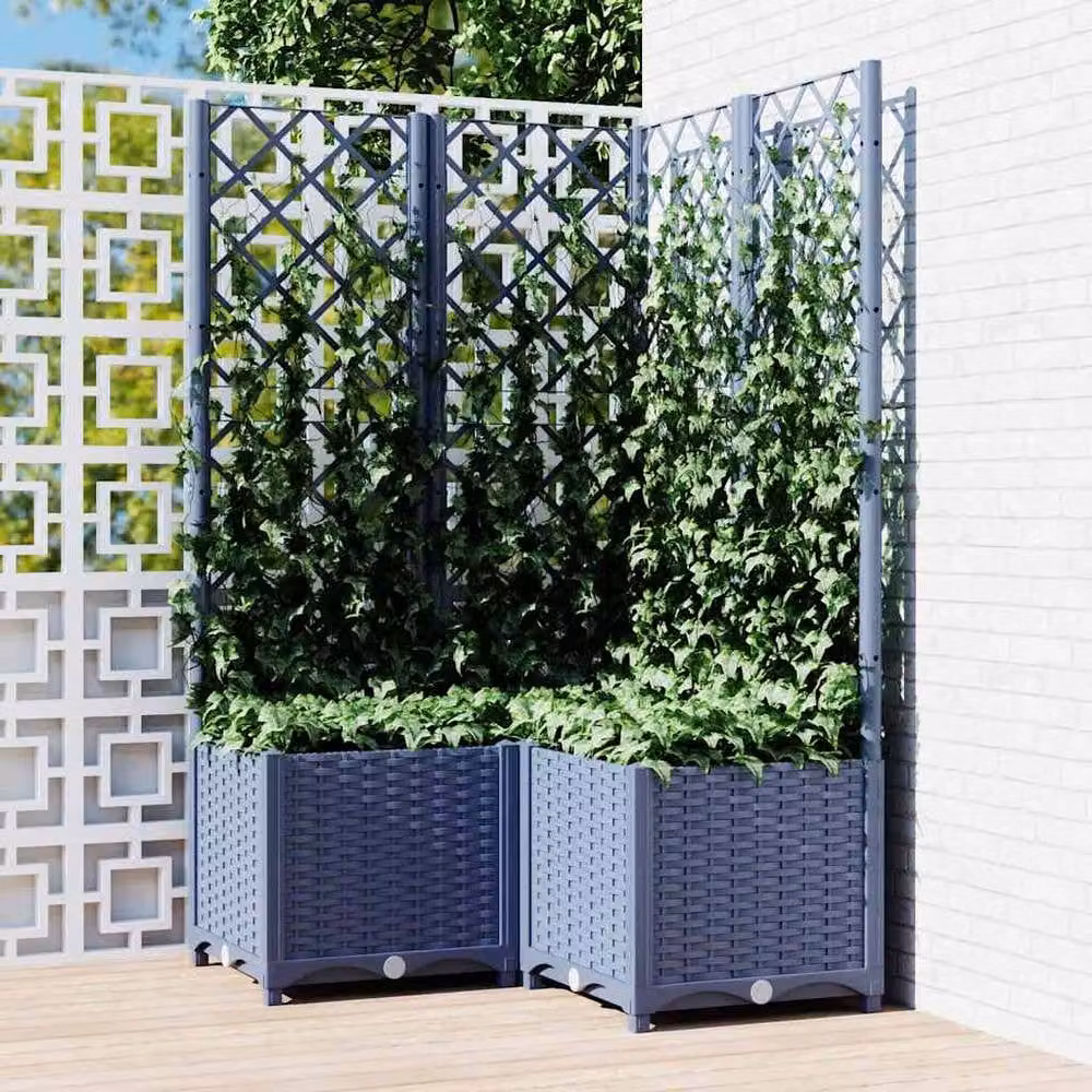 Berkfield Home Garden Planter with Trellis in Dark Grey, W/D/H: 80 x 80 x 136 cm – 2