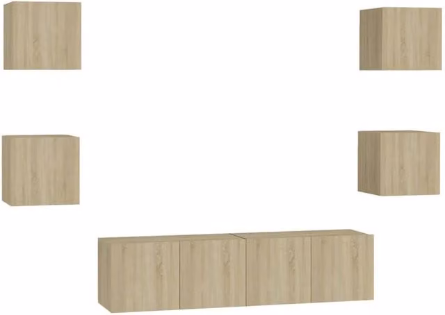 Berkfield Home 6 Piece Modern Wall Mounted TV Cabinet Set in Sonoma Oak Light Brown