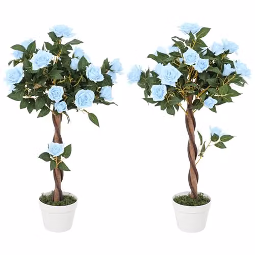 Outsunny Set of 2 Blue Artificial Rose Trees, 90 cm Height