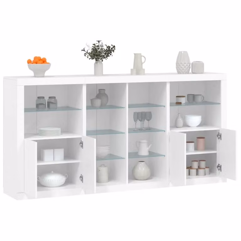 Berkfield Home Modern White Sideboard with Integrated LED Lighting W/D/H: 202 x 37 x 100 cm