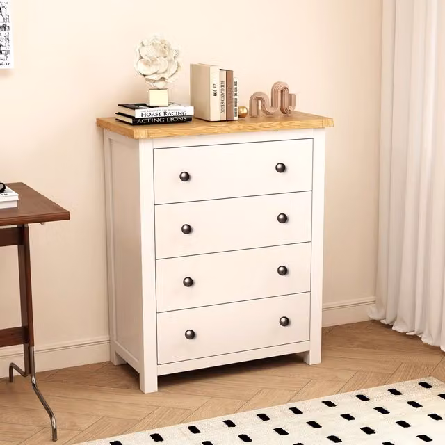 Cabinet Bits Maggiori 4 Drawer Petite Chest of Drawers in Off-White with Brass Knobs