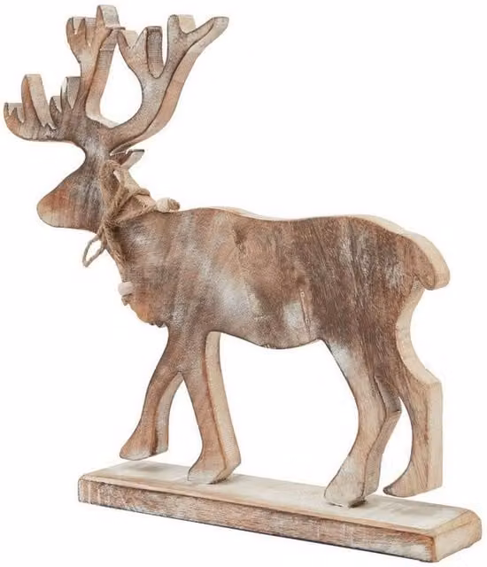 Lemon Pavilion Furniture and Decor White Wash Collection Rustic Wood Stag Decoration, Brown and White, W32 x H35 cm