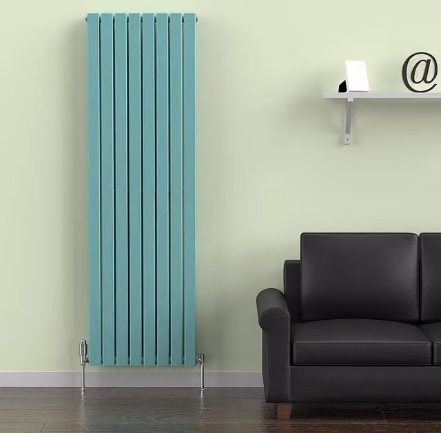 Lux Heat Flat Coloured Vertical Radiator in Light Aqua Green, H 180 cm x W 56 cm