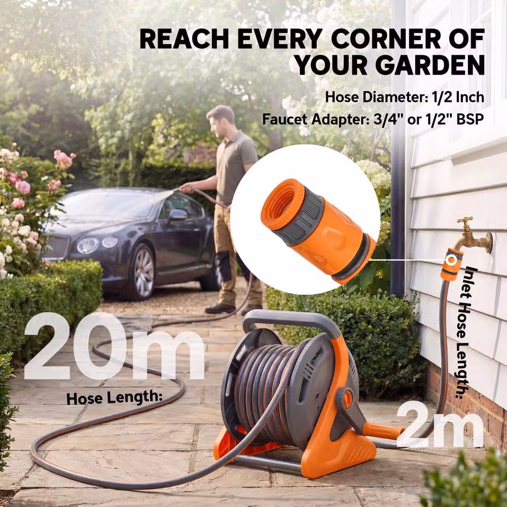OUTSUNNY Portable Wall Mounted Garden Hose Reel, Orange – 4