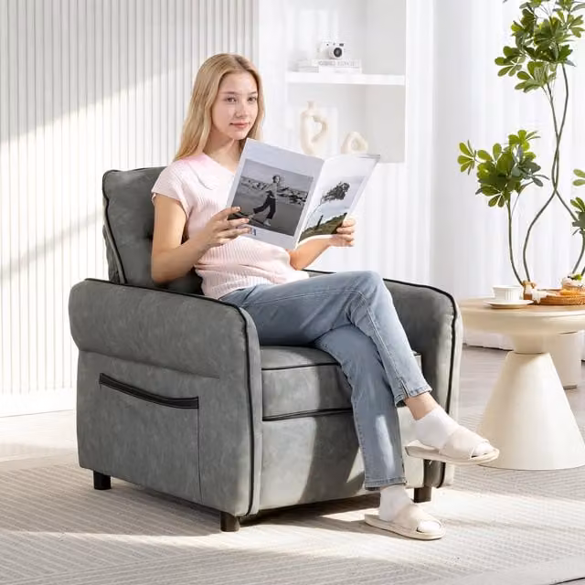 HOMCOM Grey Faux Leather Armchair with Armrests