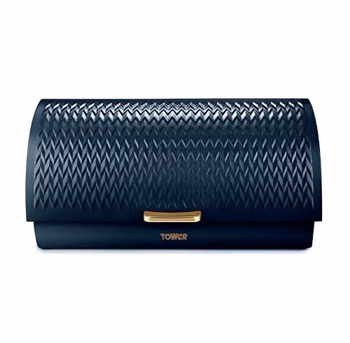 Tower Empire Roll Top Stainless Steel Bread Bin, Blue, W: 39.0 cm, D: 19.0 cm, H: 27.51 cm – 1