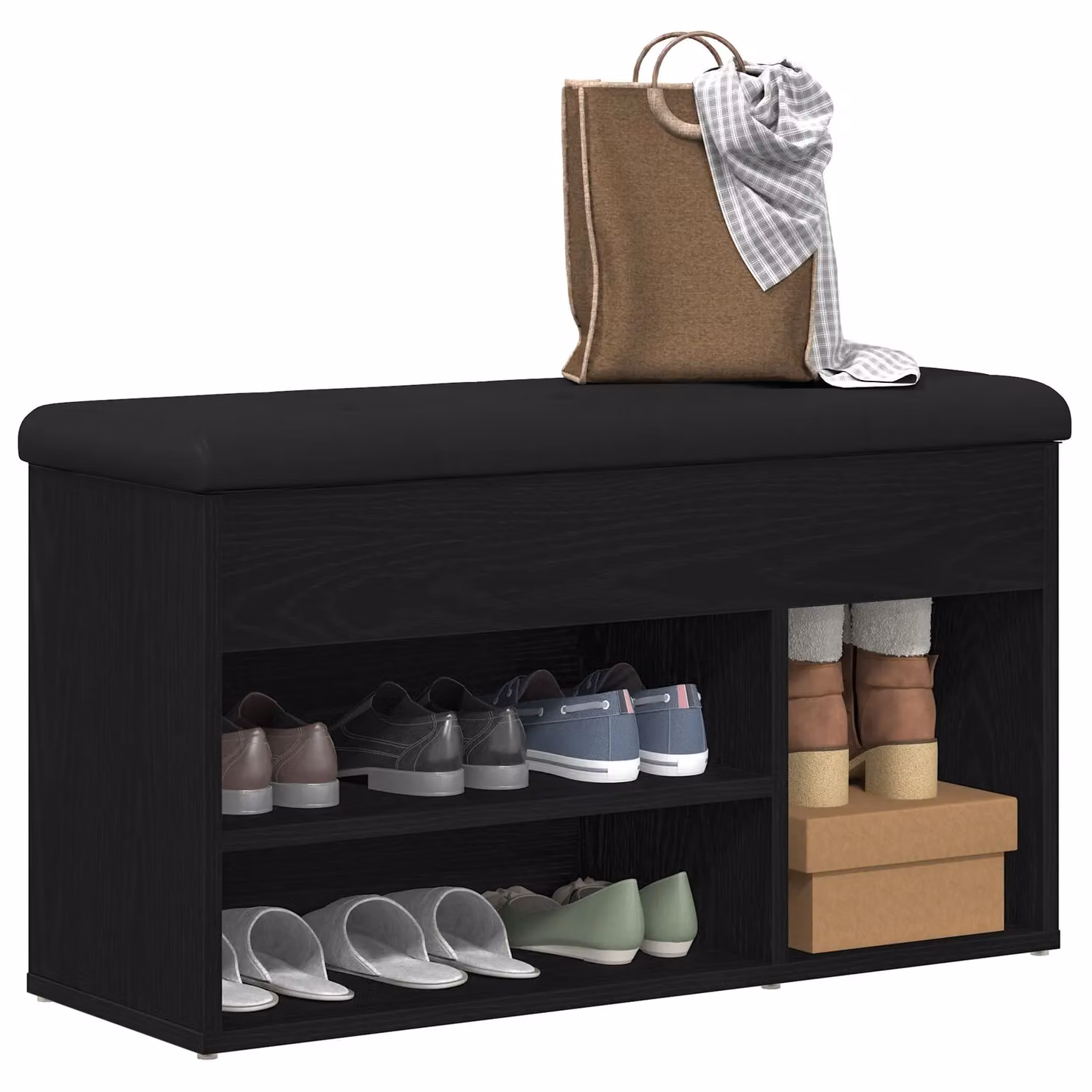Berkfield Home Black Oak Storage Bench and Shoe Rack, W/D/H: 80 x 30 x 45 cm – 3
