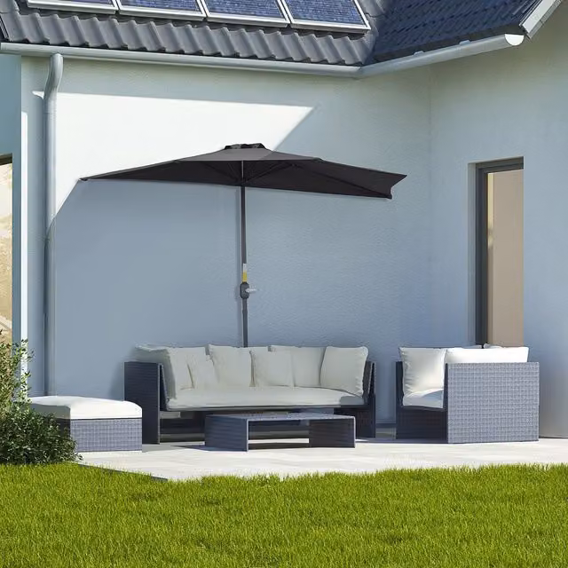 Outsunny Black Wall-Mounted Balcony Half Parasol